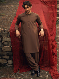 Brown Semi-Formal Kameez Shalwar - AL-KS-3253