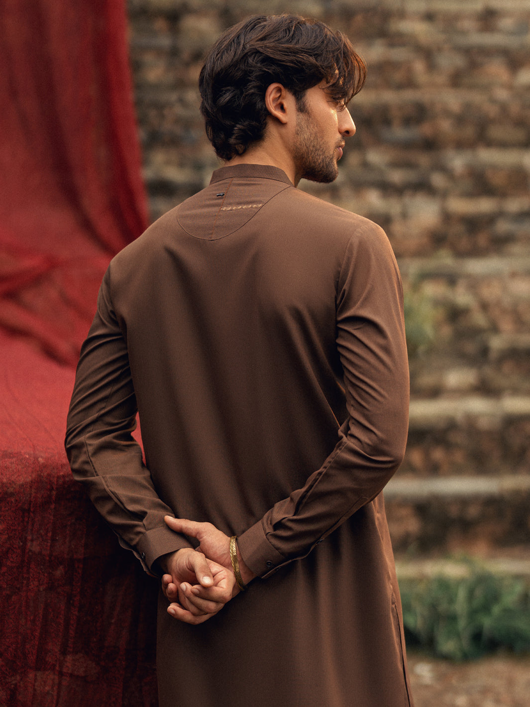 Brown Semi-Formal Kameez Shalwar - AL-KS-3253