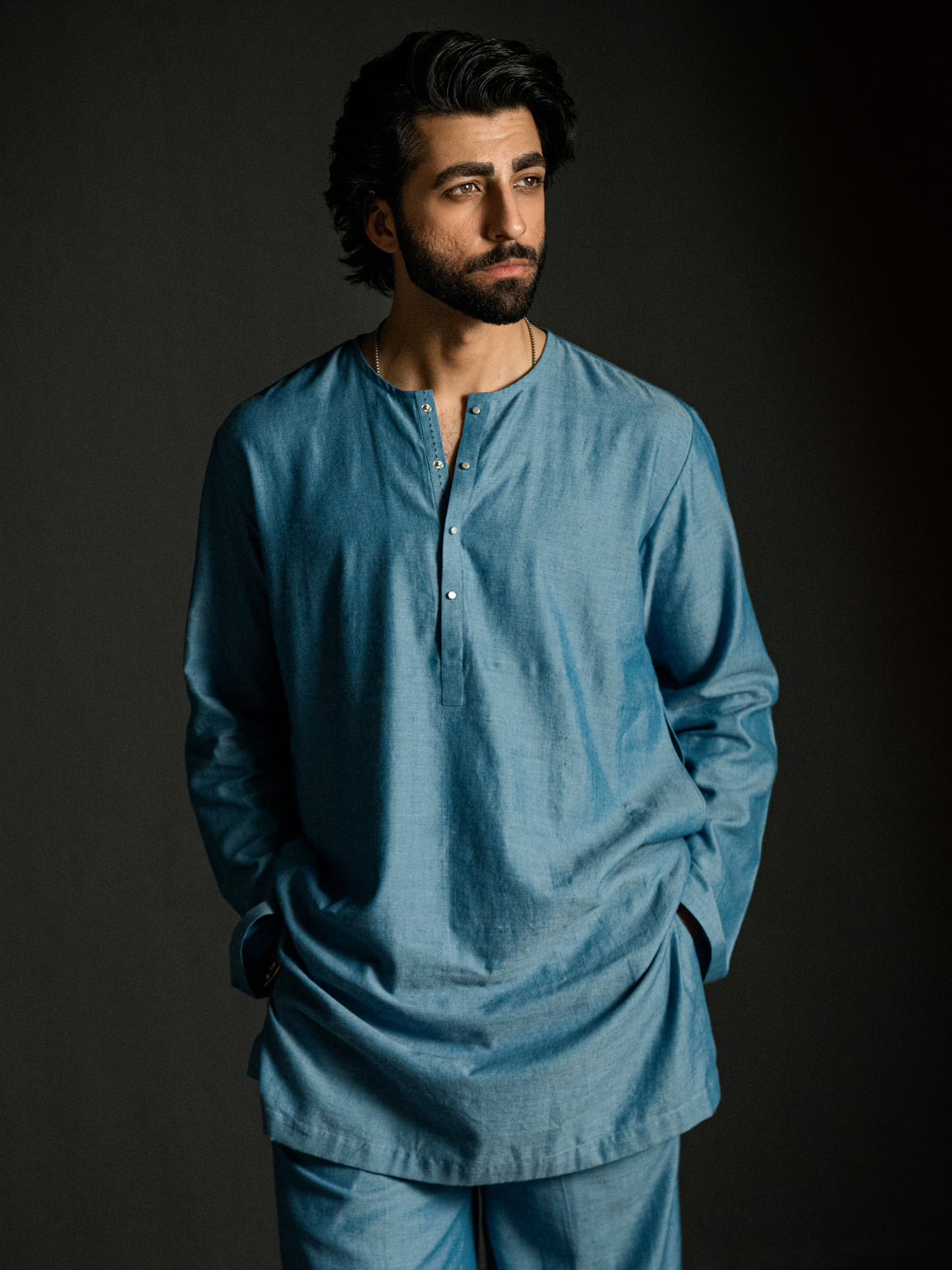 Light Blue Blended Kurta Trousers - AL-KT-3261