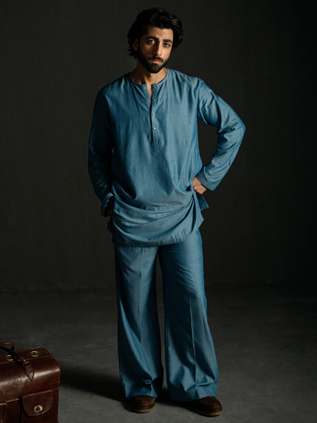 Light Blue Blended Kurta Trousers - AL-KT-3261