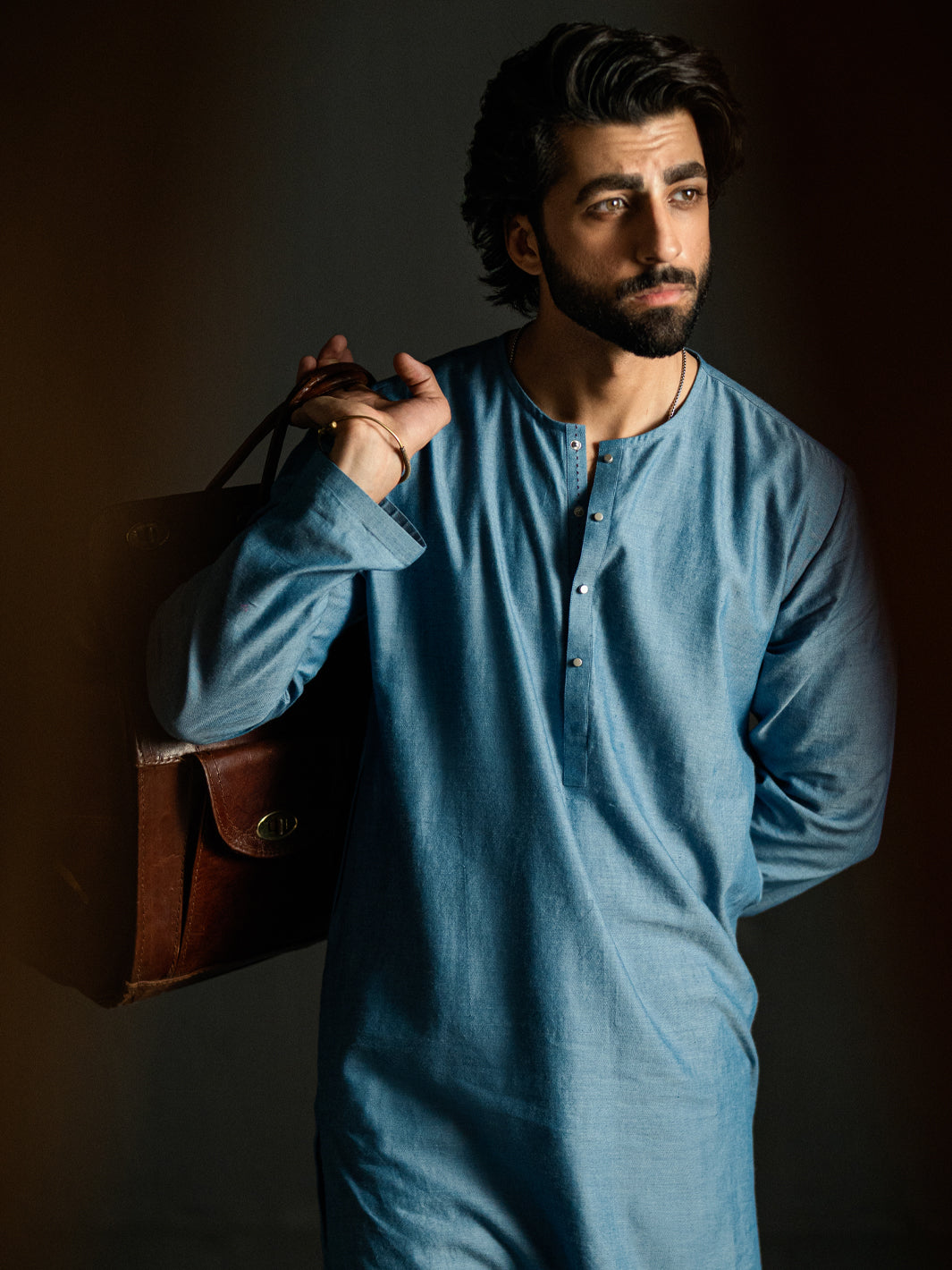 Light Blue Blended Kurta Trousers - AL-KT-3261