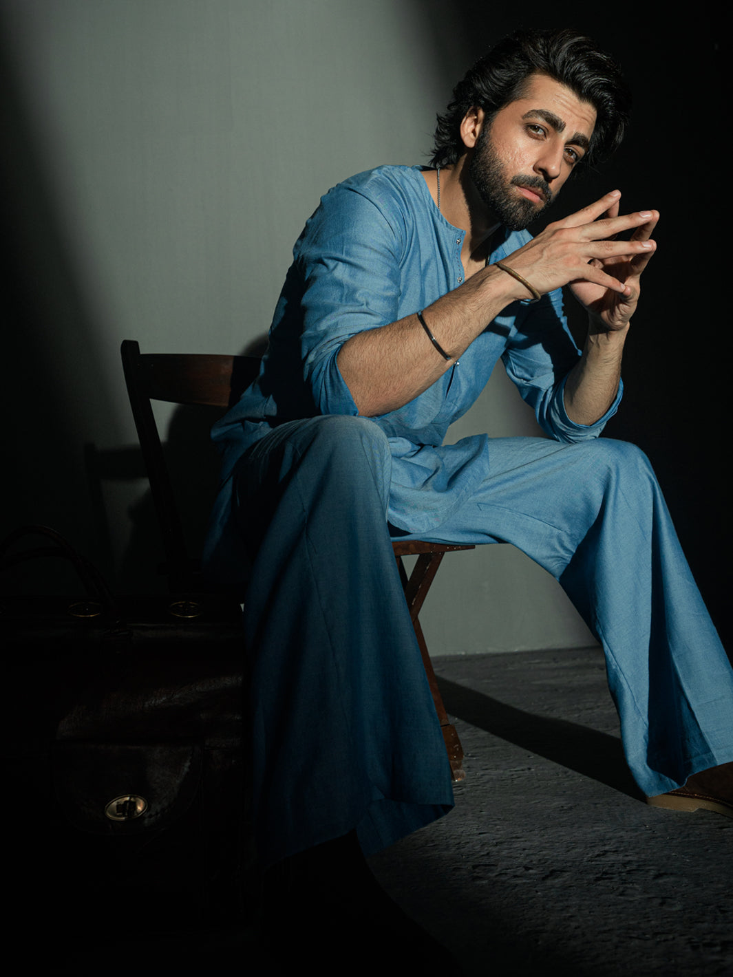 Light Blue Blended Kurta Trousers - AL-KT-3261
