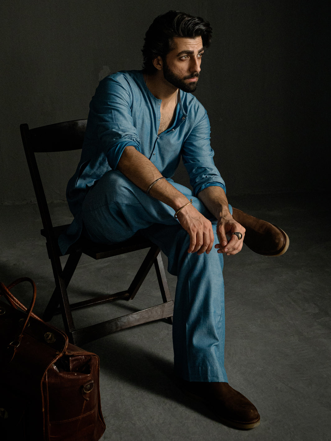 Light Blue Blended Kurta Trousers - AL-KT-3261