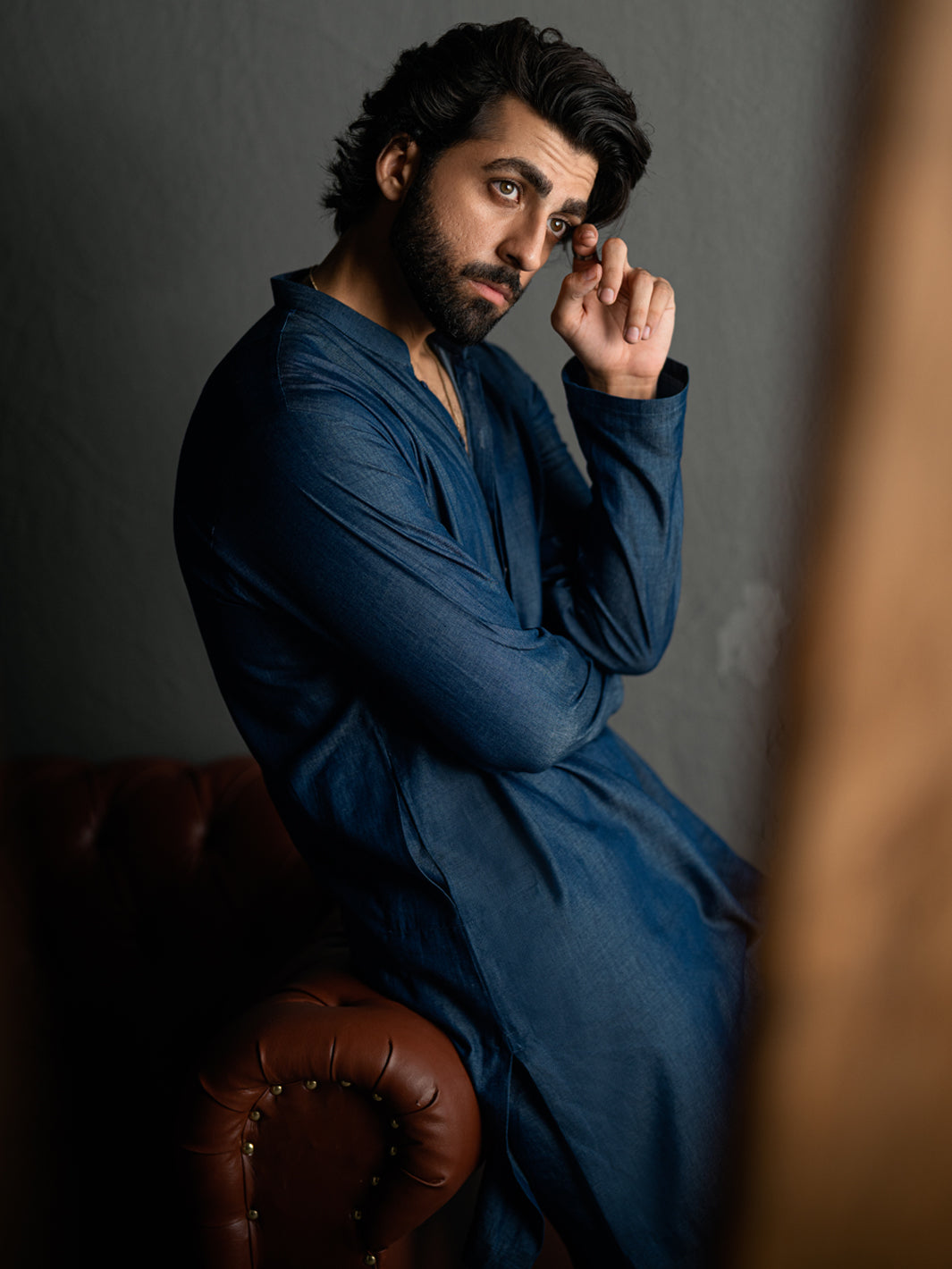 Denim Blue Blended Kurta Trousers - AL-KT-3263