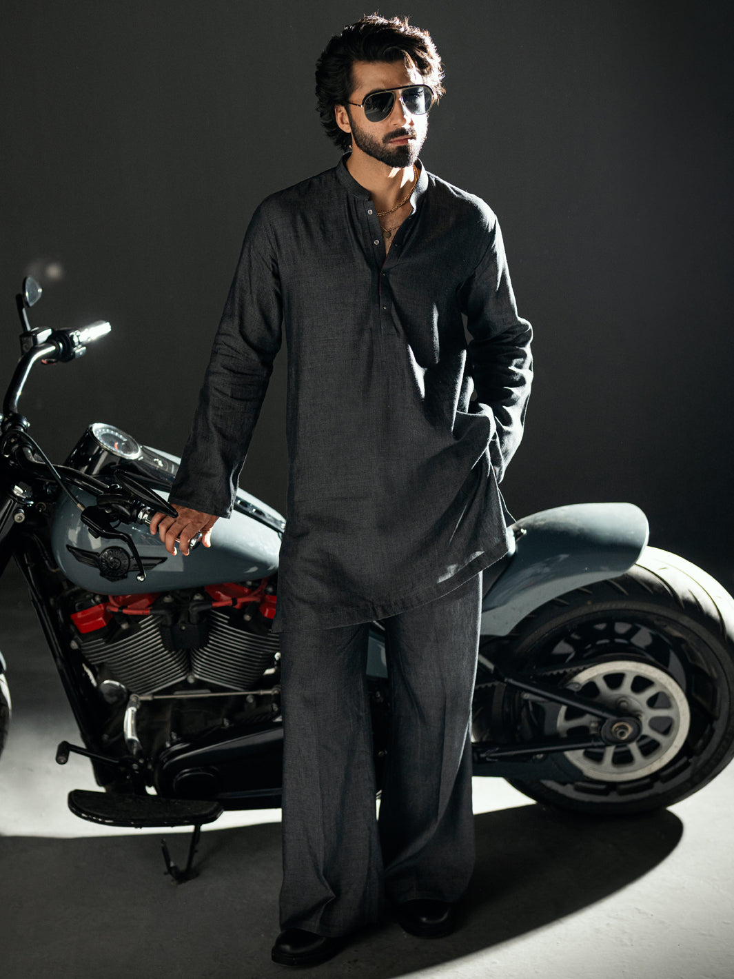 Charcoal Blended Kurta Trousers - AL-KT-3264