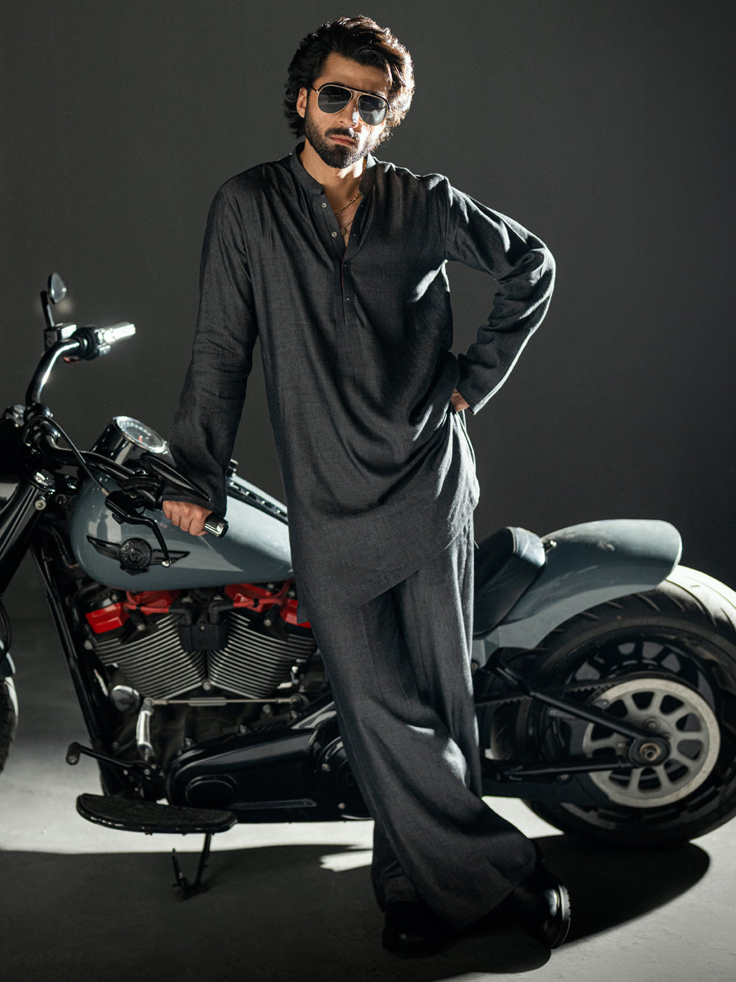 Charcoal Blended Kurta Trousers - AL-KT-3264