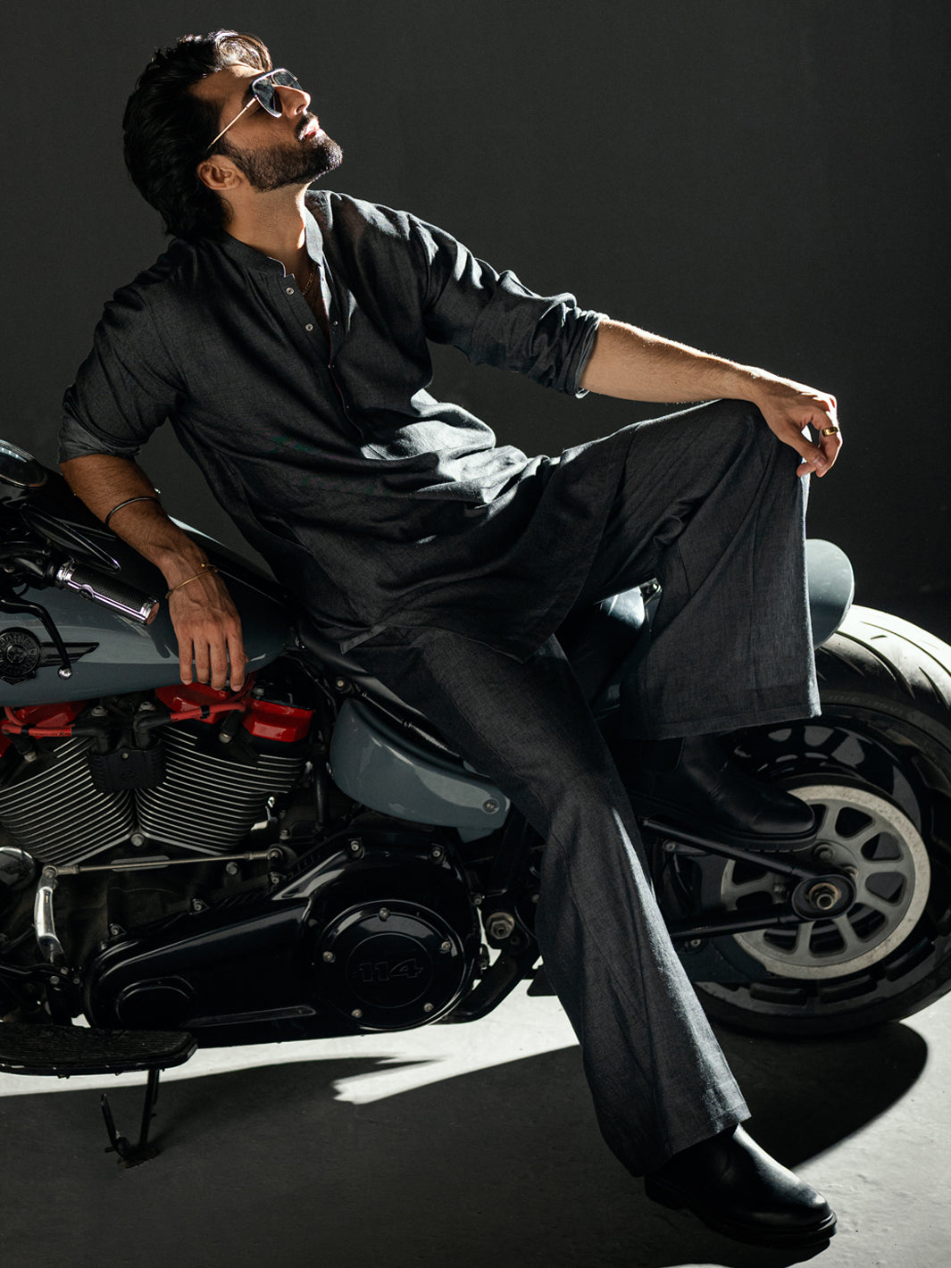 Charcoal Denim Kurta Trousers - AL-KT-3264