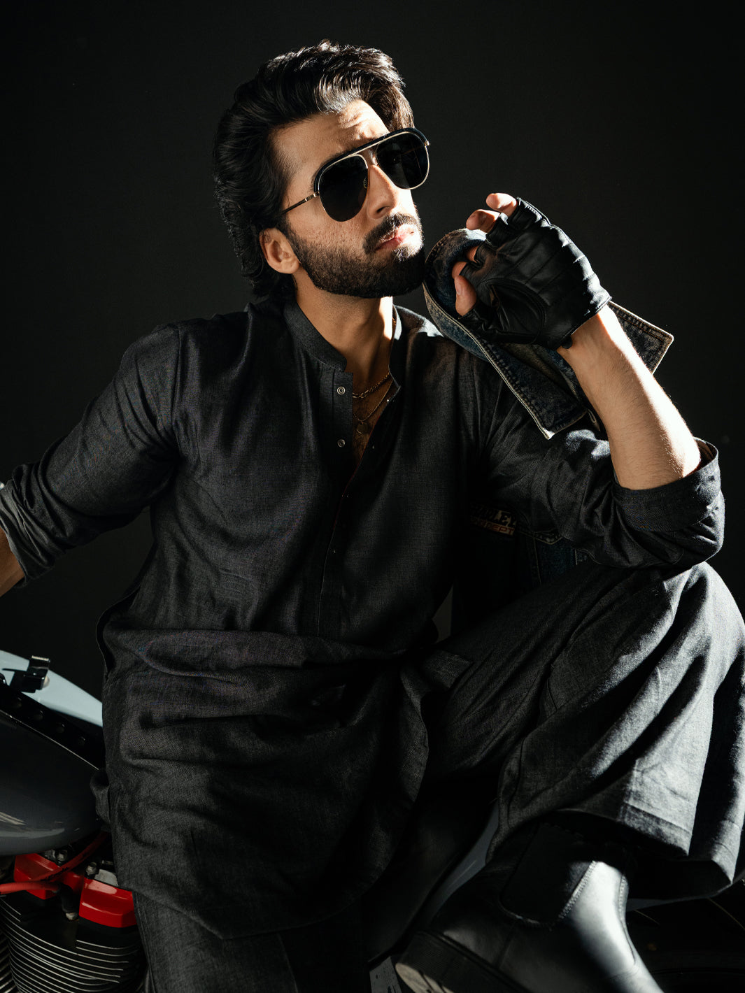 Charcoal Blended Kurta Trousers - AL-KT-3264