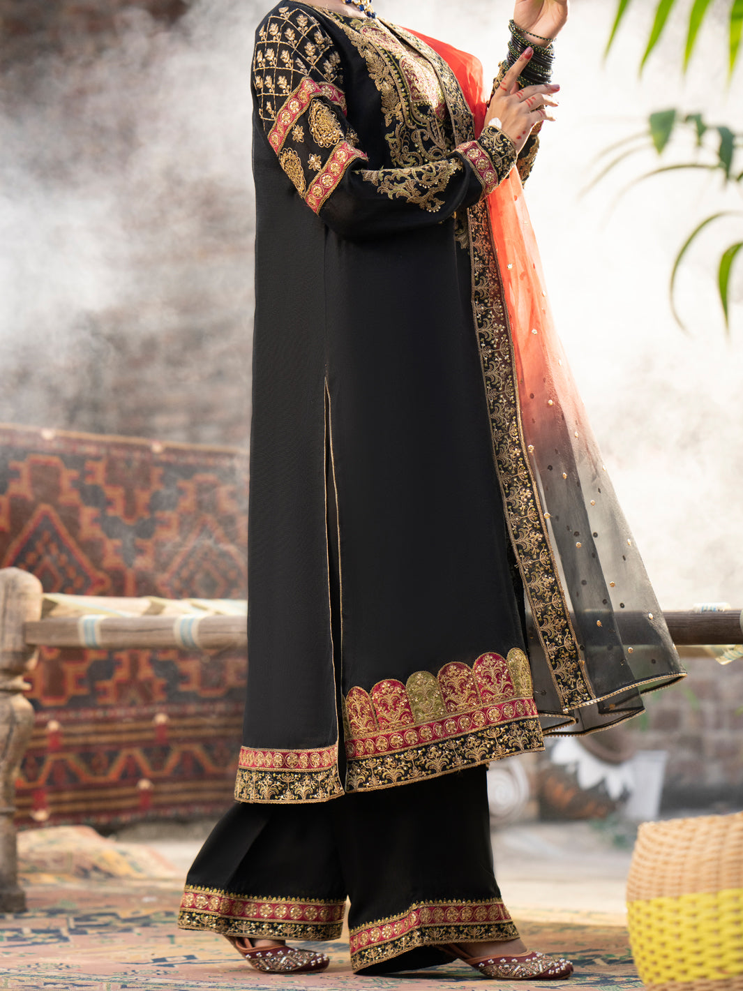 Black Khaddi Net 3Pc Formal Unstitched - AL-3PS-LS-UN-447