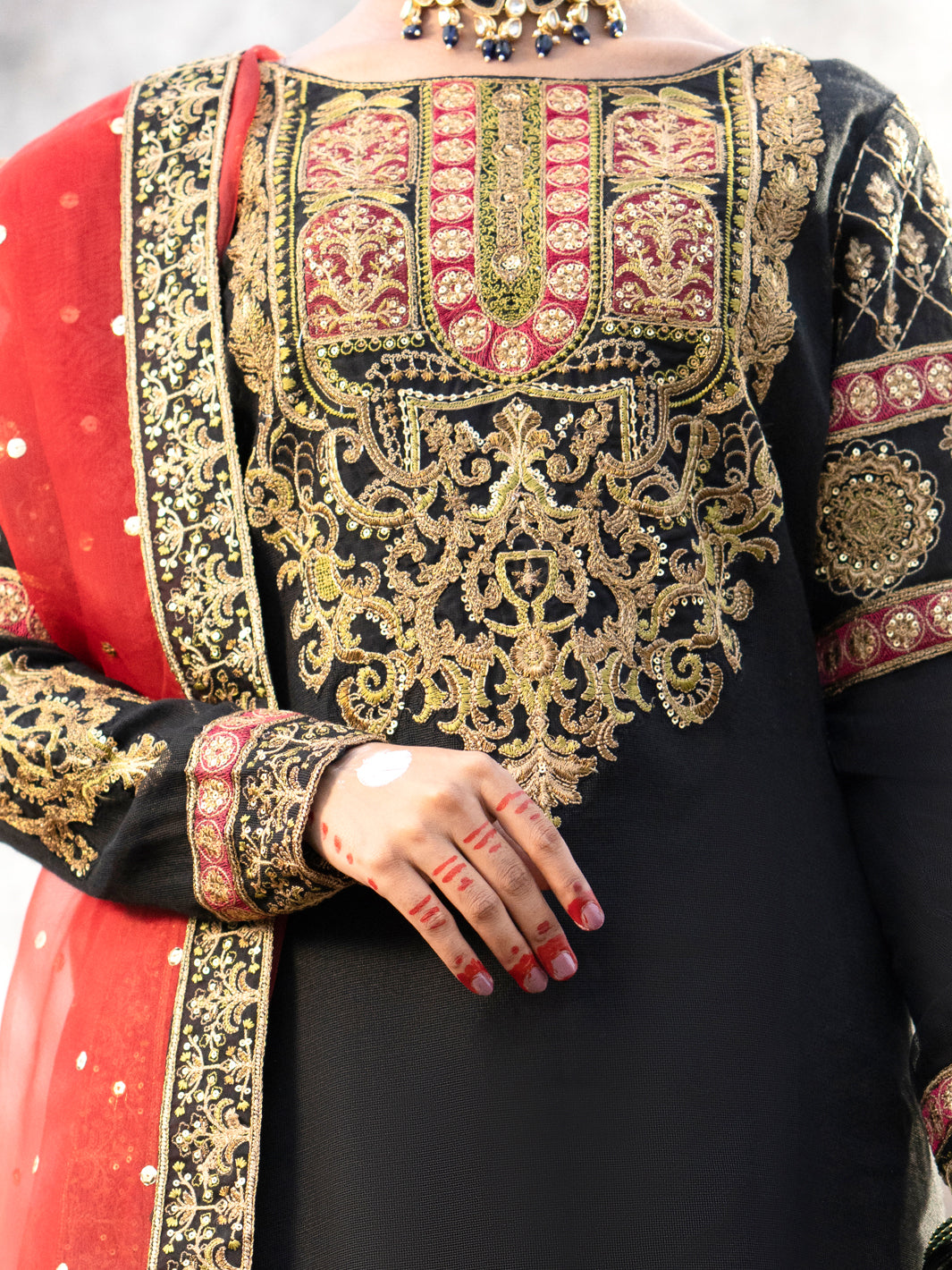 Black Khaddi Net 3Pc Formal Unstitched - AL-3PS-LS-UN-447
