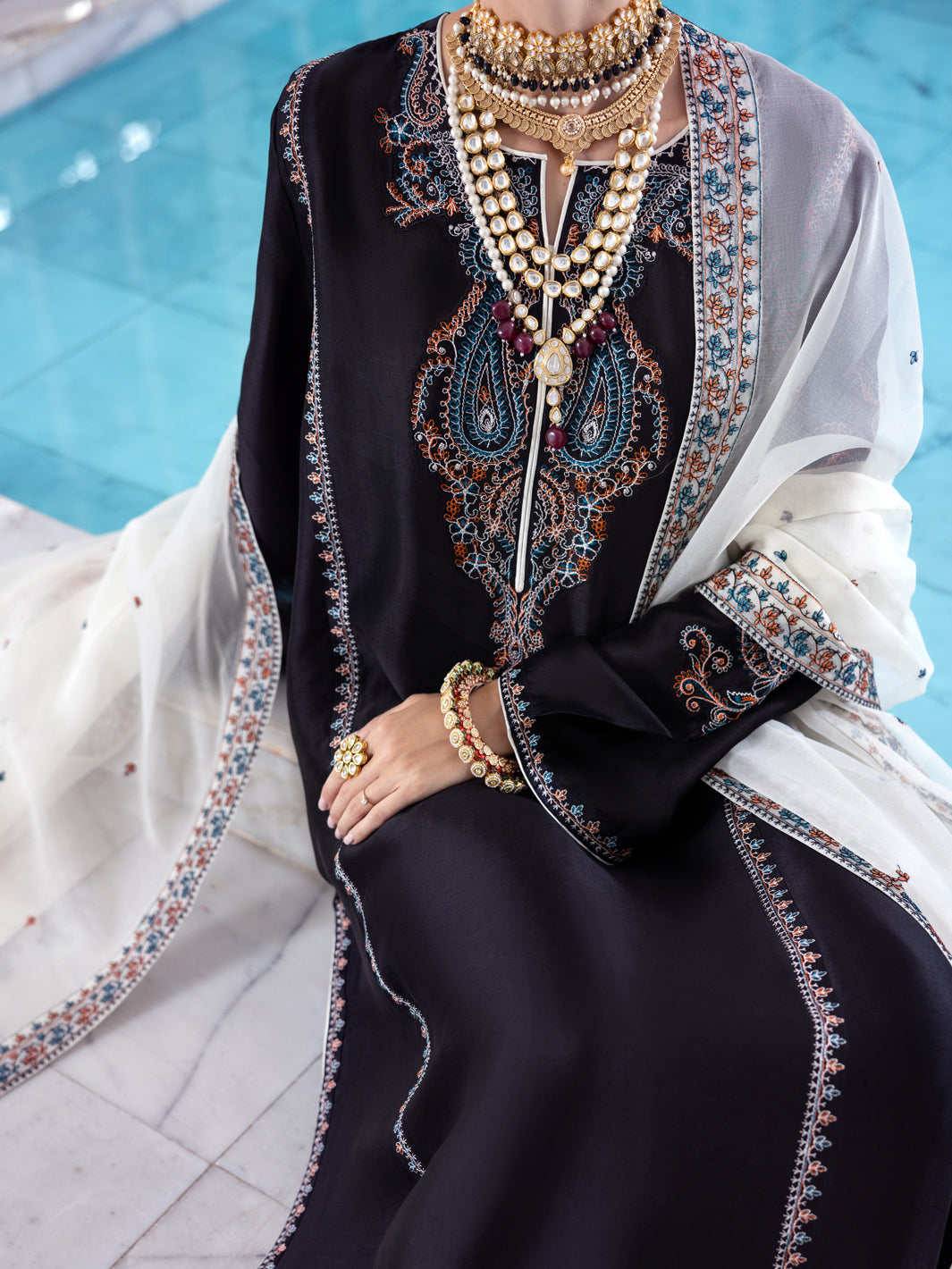 Black Sheesha Silk Formal 3Pc Stitched - AL-3PS-LS-458