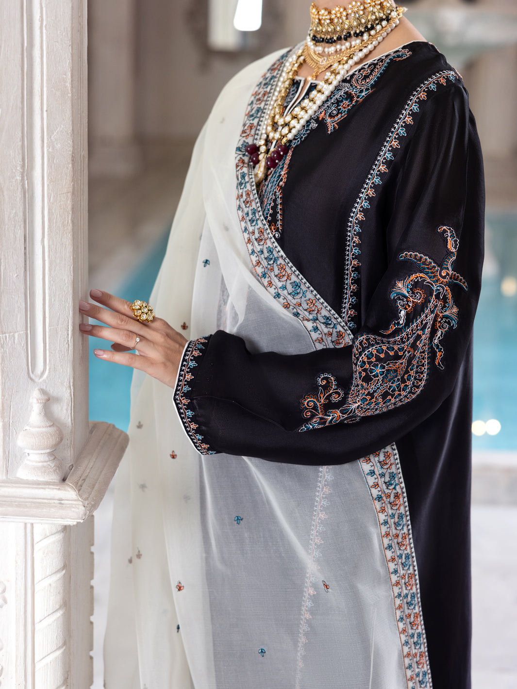 Black Sheesha Silk Formal 3Pc Stitched - AL-3PS-LS-458