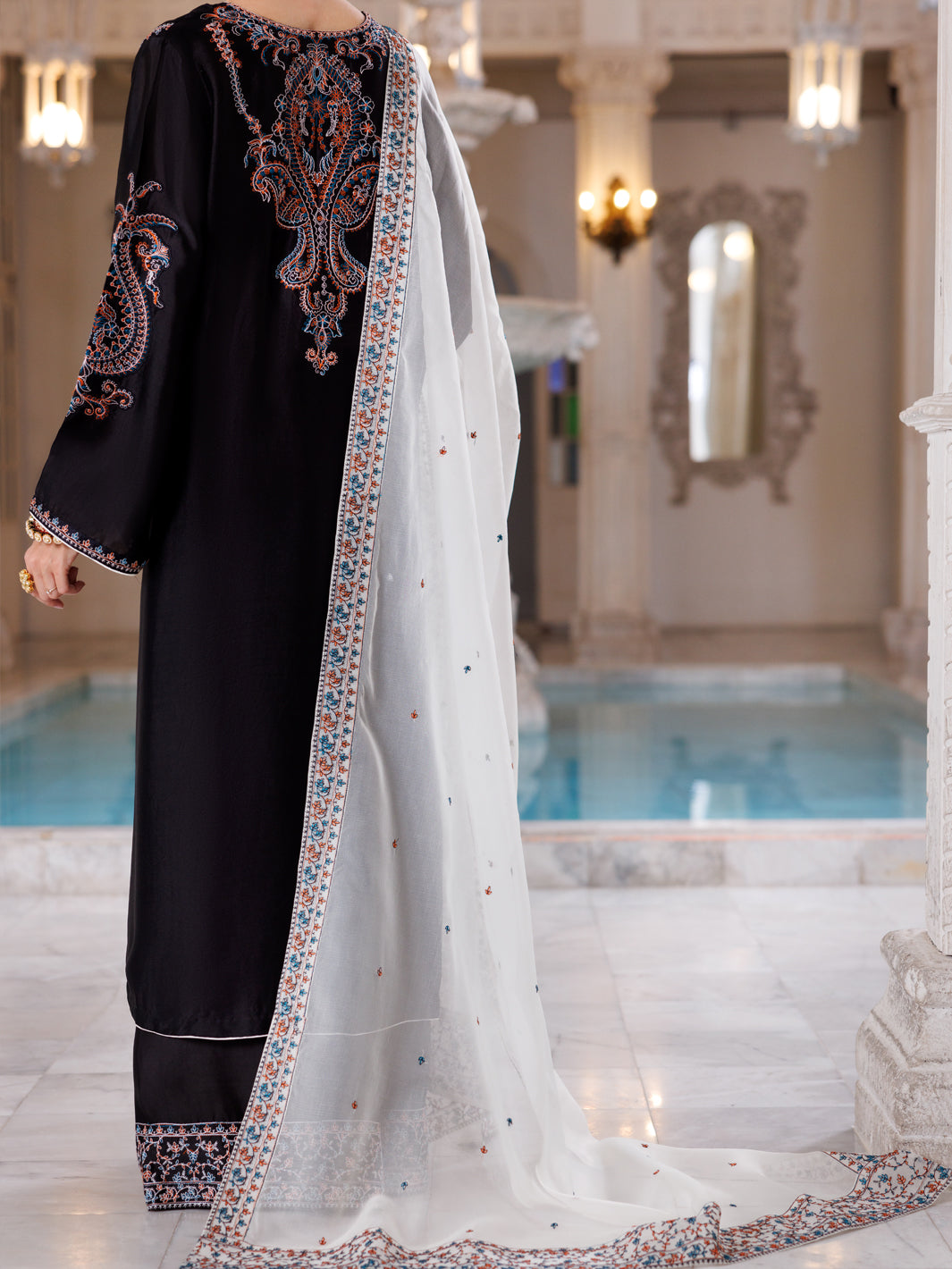 Black Sheesha Silk Formal 3Pc Stitched - AL-3PS-LS-458