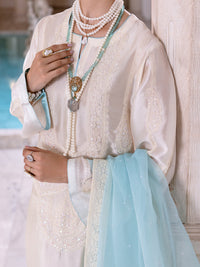 Off White Sheesha Silk Formal 3Pc Stitched - AL-3PS-LS-459