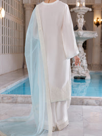 Off White Sheesha Silk Formal 3Pc Stitched - AL-3PS-LS-459