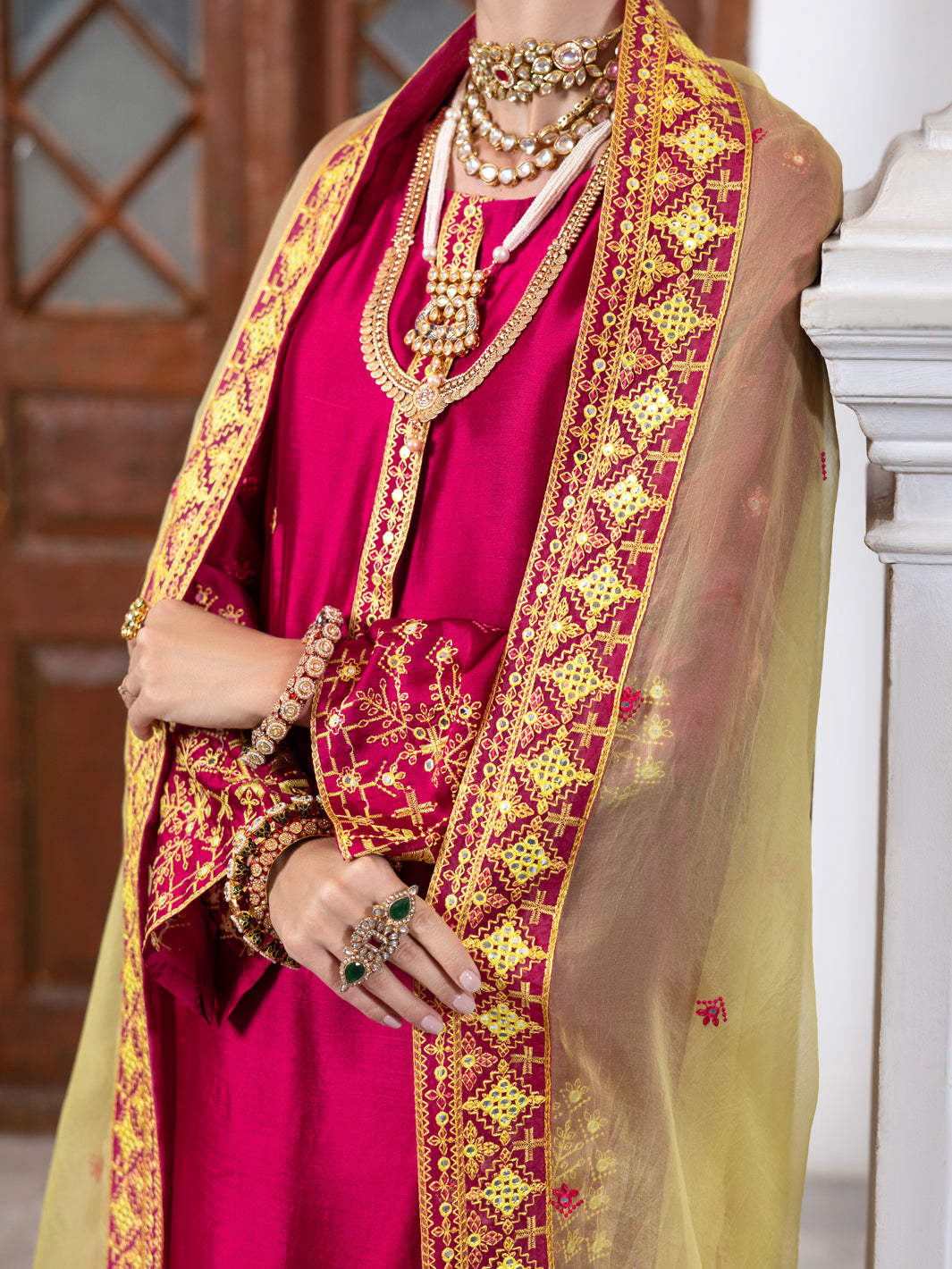 Fuchsia Sheesha Silk Formal 3Pc Stitched - AL-3PS-LS-461