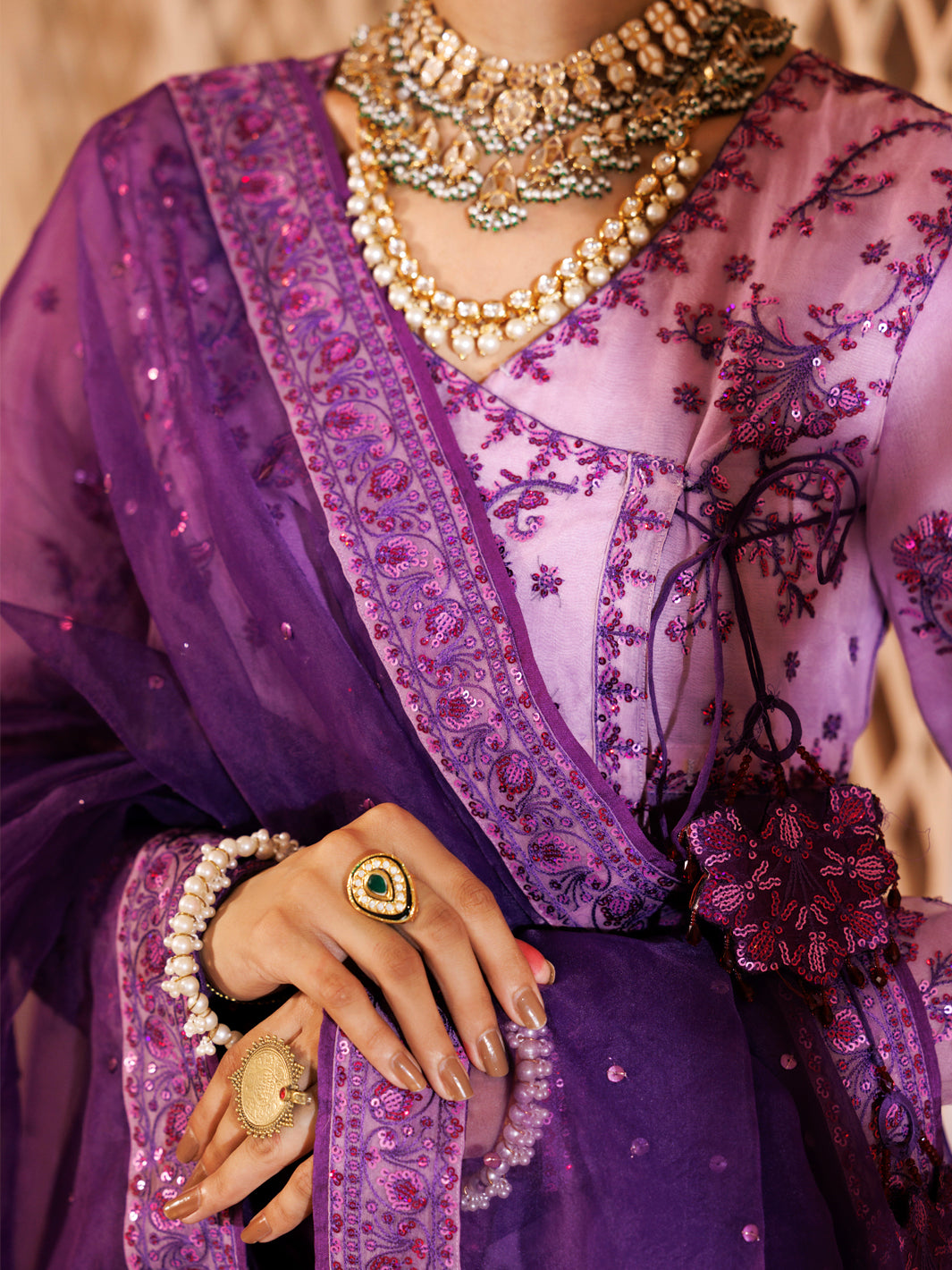 Purple Organza Formal 3Pc Stitched - AL-3PS-LS-485