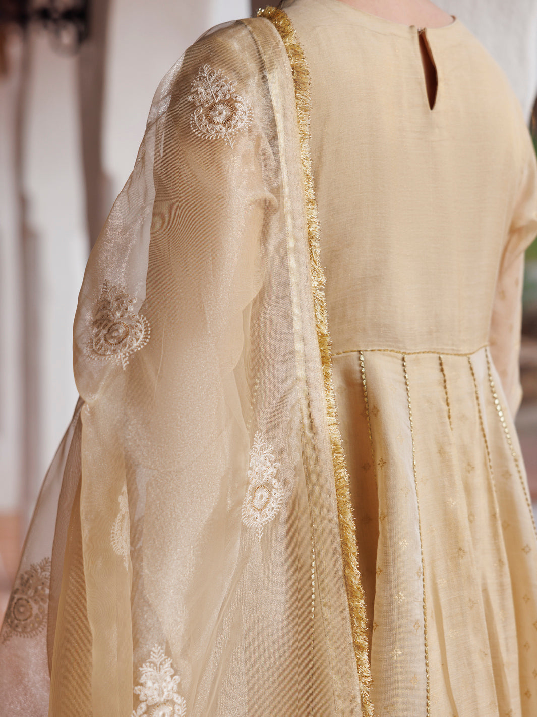 Gold Mesuri Net Formal 3Pc Stitched - AL-3PS-LS-491