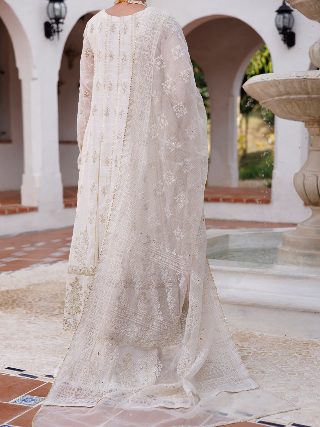 Off White Khaddi Net Formal 3Pc Stitched - AL-3PS-LS-492