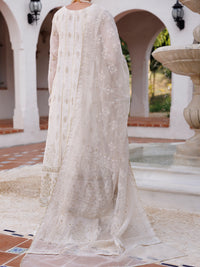 Off White Khaddi Net Formal 3Pc Stitched - AL-3PS-LS-492
