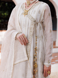 Off White Khaddi Net Formal 3Pc Stitched - AL-3PS-LS-492
