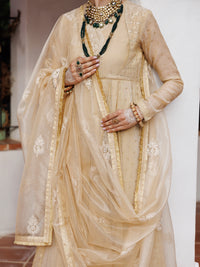 Gold Mesuri Net Formal 3Pc Stitched - AL-3PS-LS-491