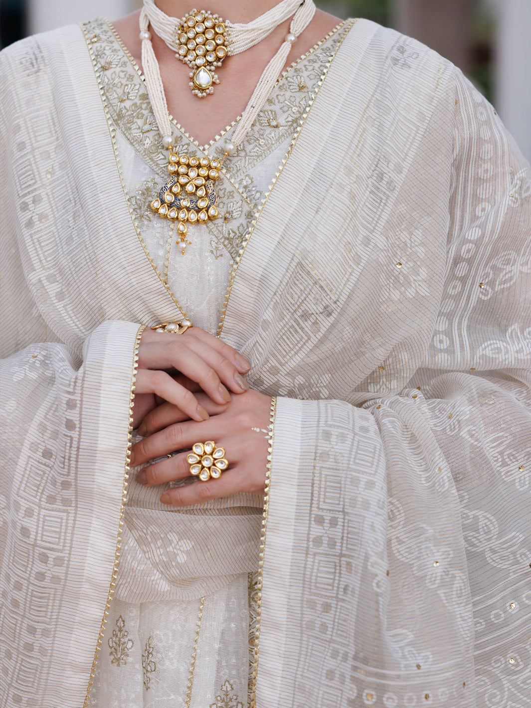 Off White Khaddi Net Formal 3Pc Stitched - AL-3PS-LS-492
