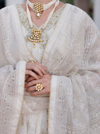 Off White Khaddi Net Formal 3Pc Stitched - AL-3PS-LS-492