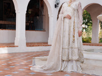 Off White Khaddi Net Formal 3Pc Stitched - AL-3PS-LS-492