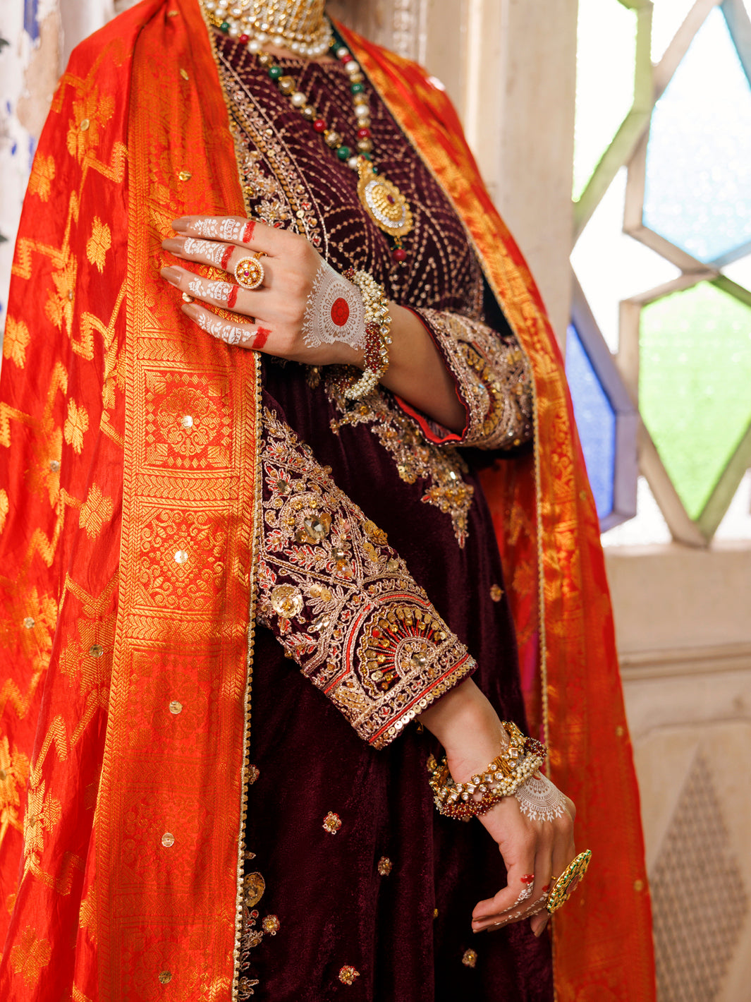 Maroon Velvet Formal 3Pc Stitched - AL-3PS-LS-493