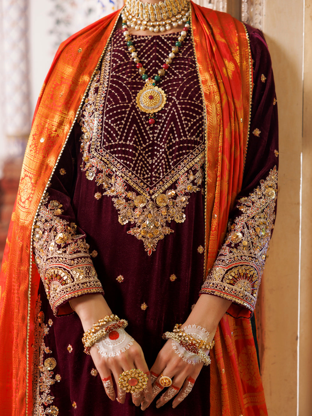 Maroon Velvet Formal 3Pc Stitched - AL-3PS-LS-493