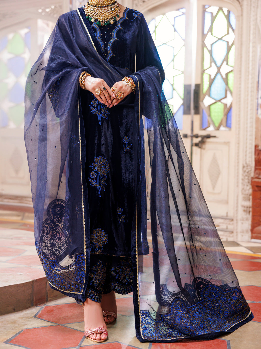 Blue Velvet Formal 3 Piece Unstitched - AL-3PS-LS-UN-494 Almirah Blue Velvet Formal 3 Piece Unstitched - AL-3PS-LS-UN-494 Almirah