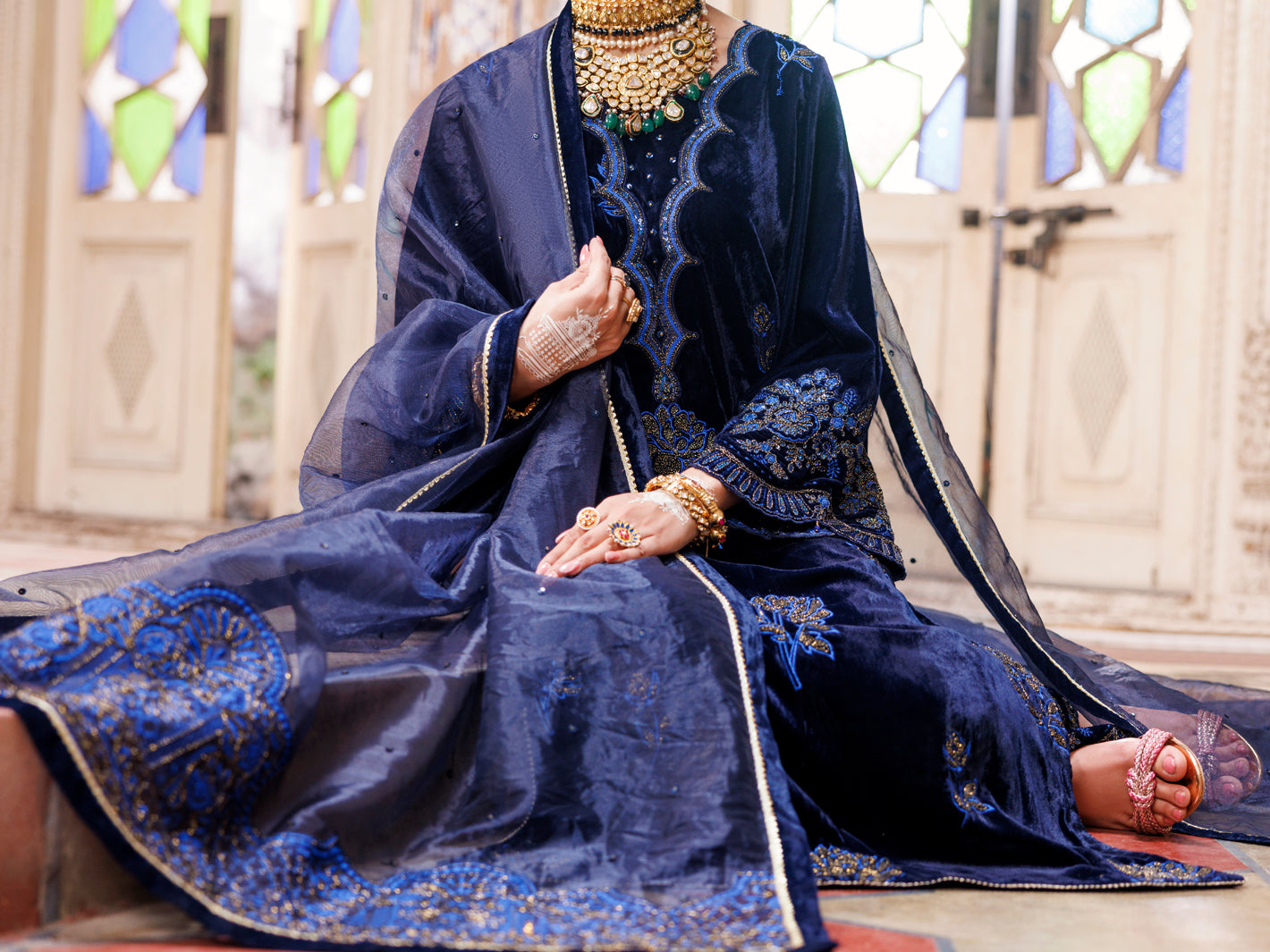 Blue Velvet Formal 3Pc Unstitched - AL-3PS-LS-UN-494