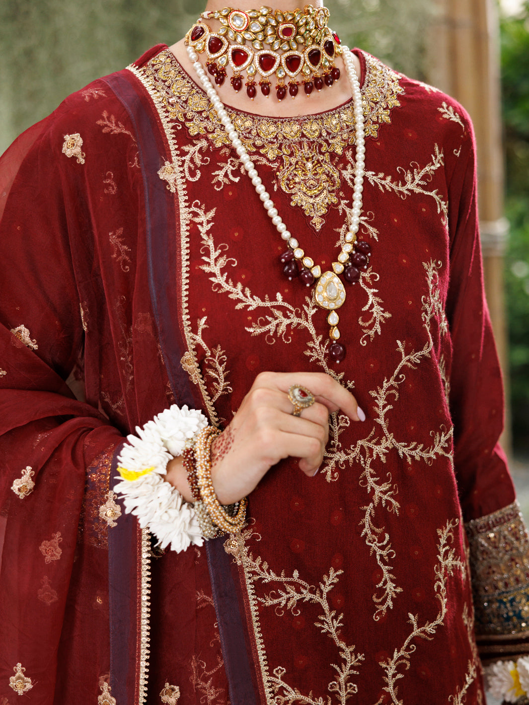 Maroon Khaddi Net Formal 3Pc Stitched - AL-3PS-LS-524