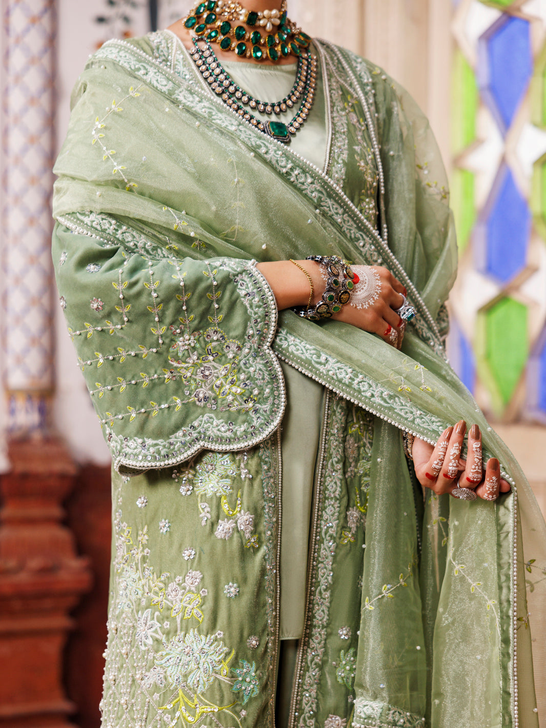 Pistachio Green Velvet Formal 3Pc Unstitched - AL-3PS-LS-UN-497