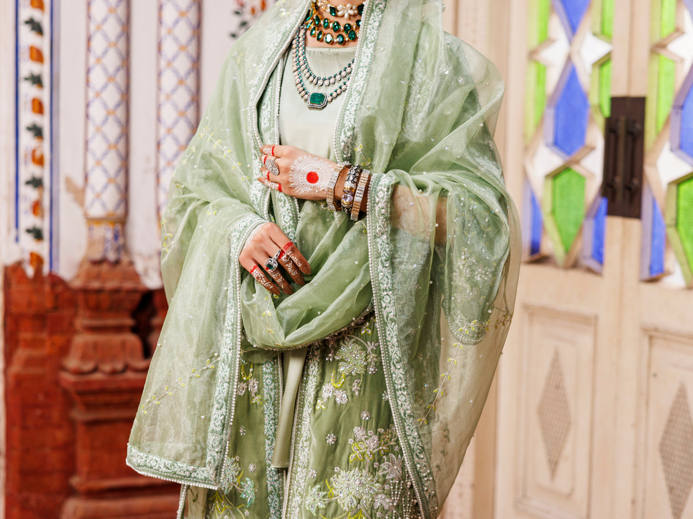 Pistachio Green Velvet Formal 3Pc Stitched - AL-3PS-LS-497