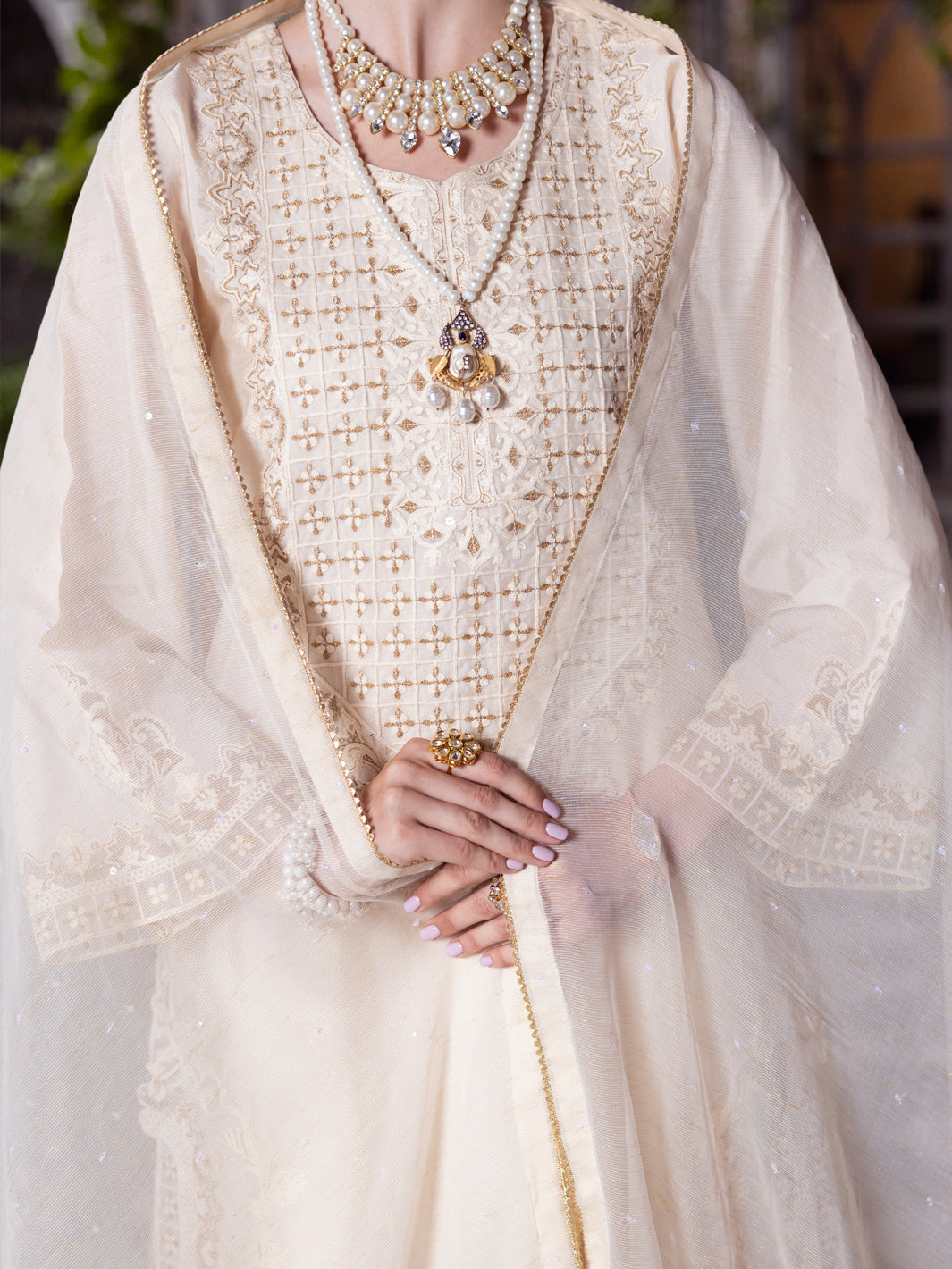 Off White Raw Silk Formal 3Pc Stitched - AL-3PS-LS-504