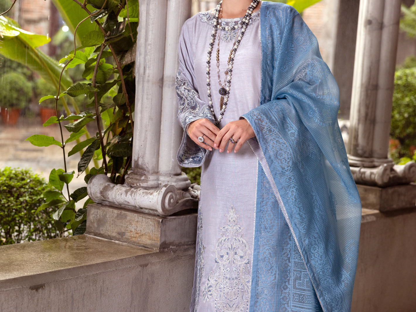 Grey Sheesha Silk Formal 3Pc Stitched - AL-3PS-LS-506