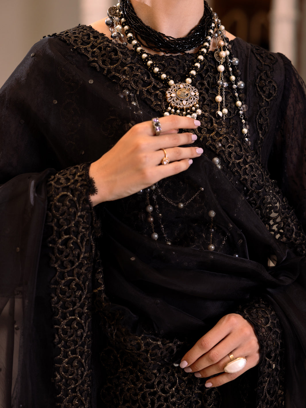 Black Poly Shiffly Formal 3Pc Stitched - AL-3PS-LS-508