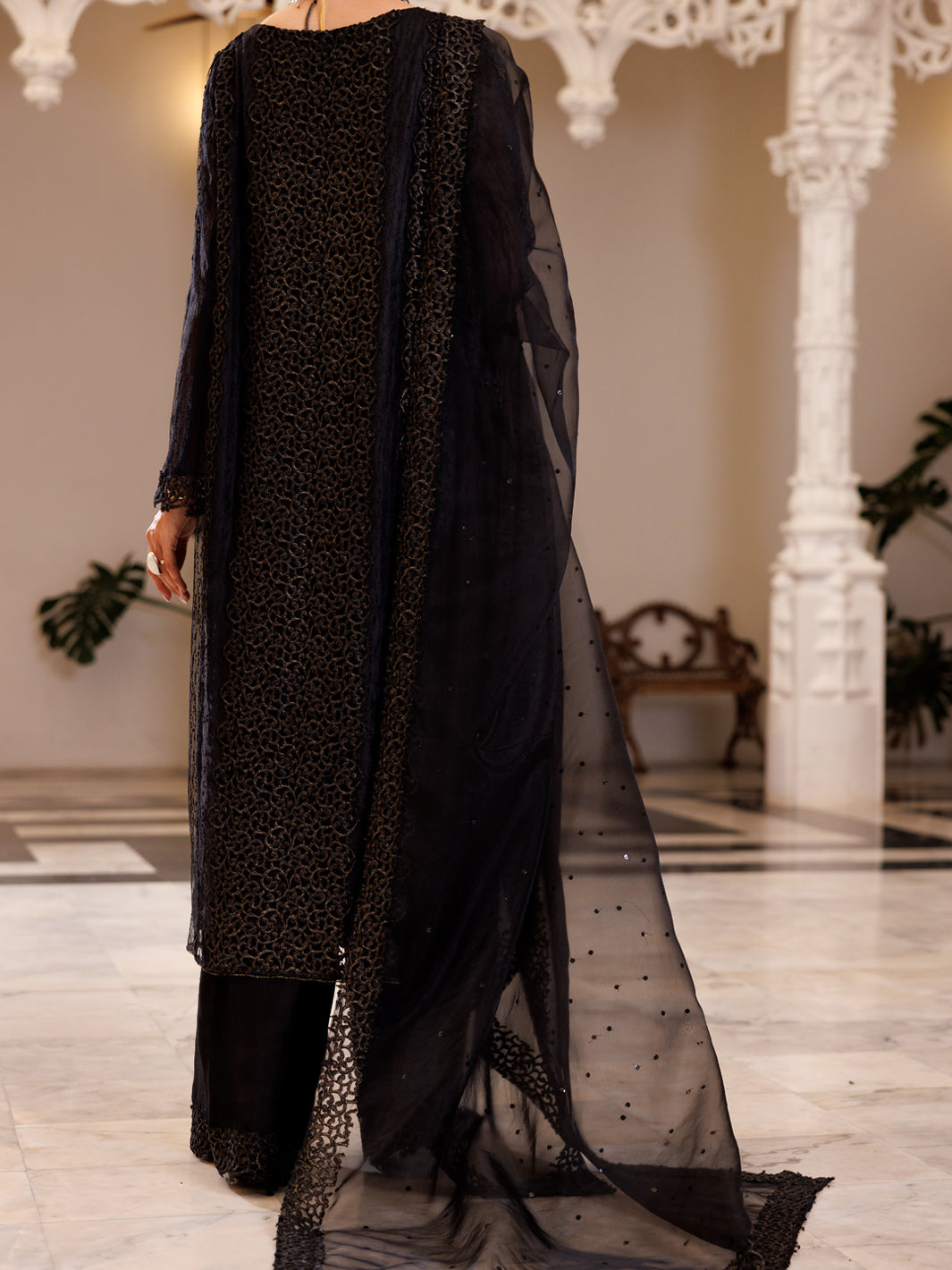 Black Poly Shiffly Formal 3Pc Stitched - AL-3PS-LS-508