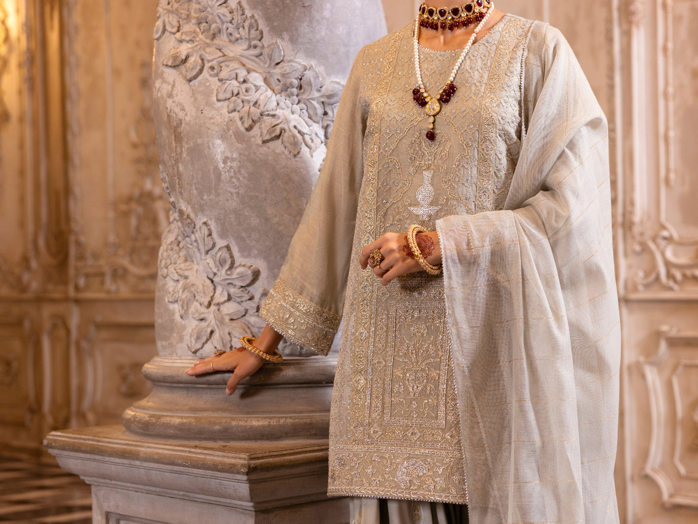 Pistachio Green Mesuri Net Formal 3Pc Stitched - AL-3PS-LS-512