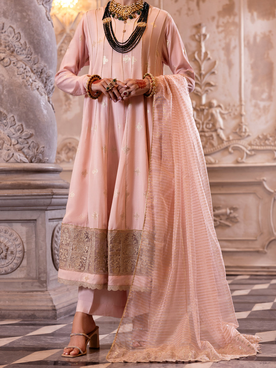 Light Pink Viscose Lurex Formal 3Pc Stitched - AL-3PS-LS-513