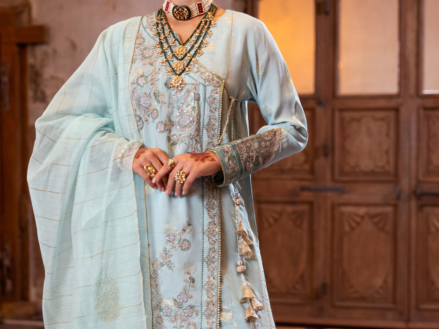 Ice Blue Viscose Lurex Formal 3Pc Stitched - AL-3PS-LS-515