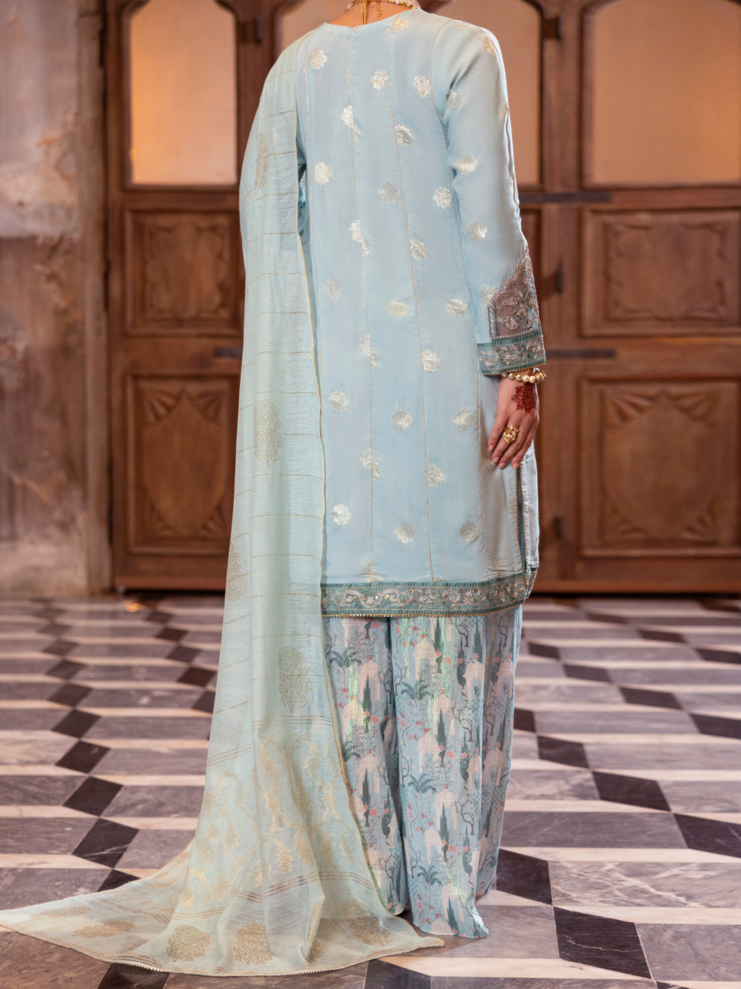 Ice Blue Viscose Lurex Formal 3Pc Stitched - AL-3PS-LS-515