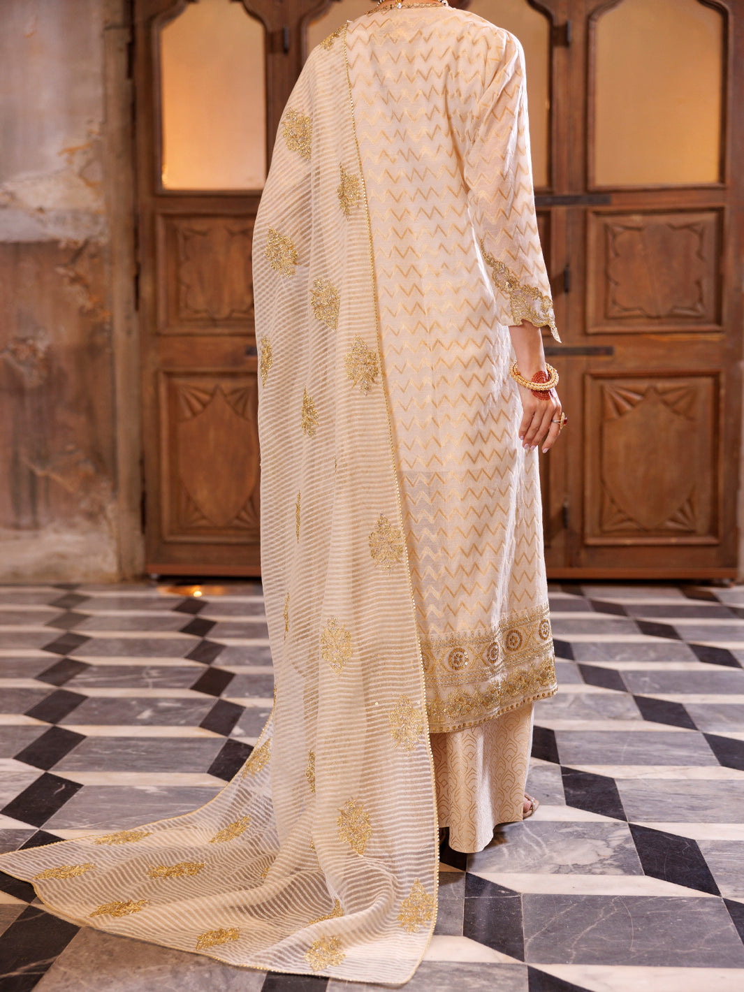 Golden Jacquard Formal 3Pc Stitched - AL-3PS-LS-516