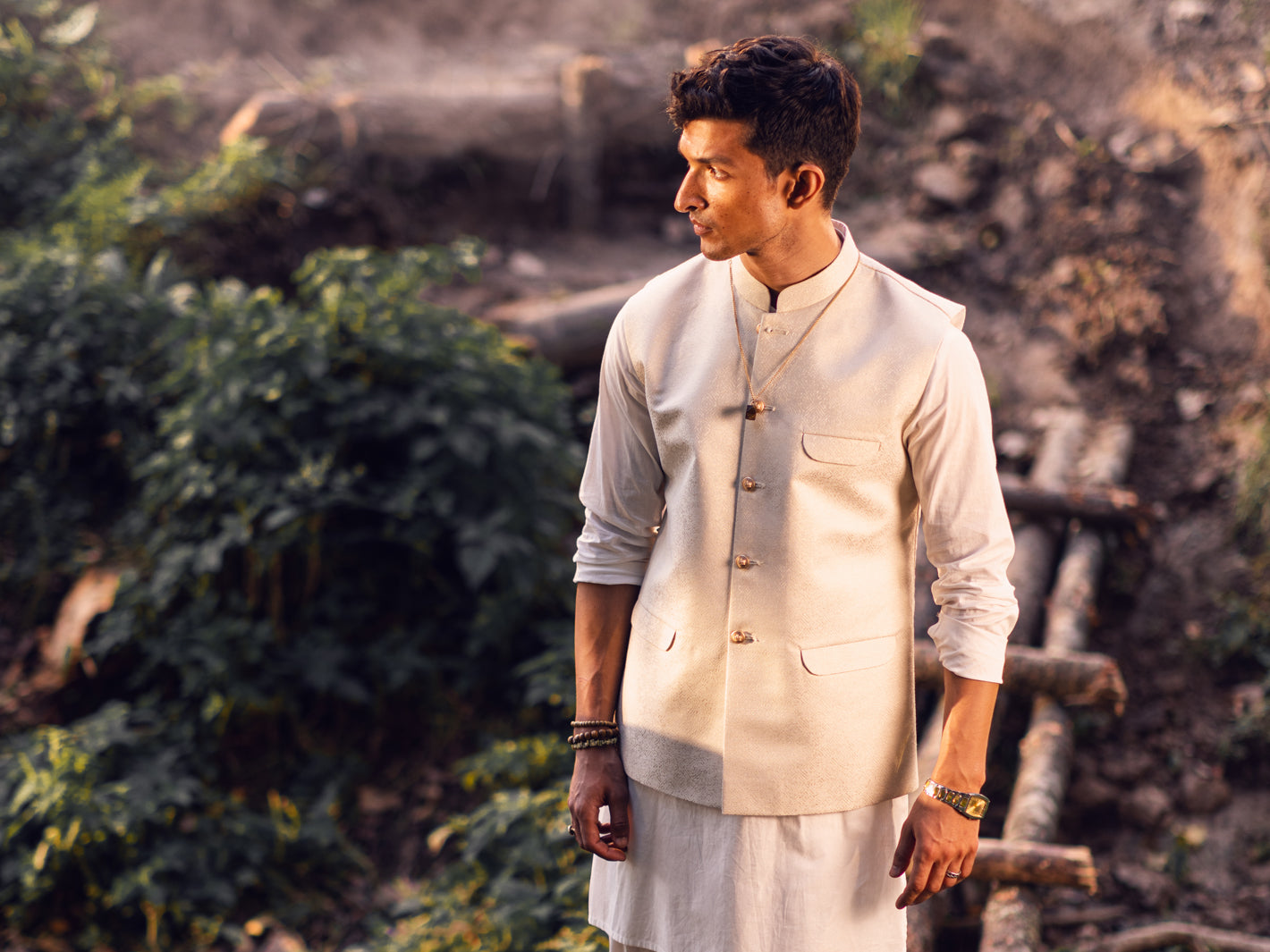 Off White Blended Waistcoat - AL-WC-522