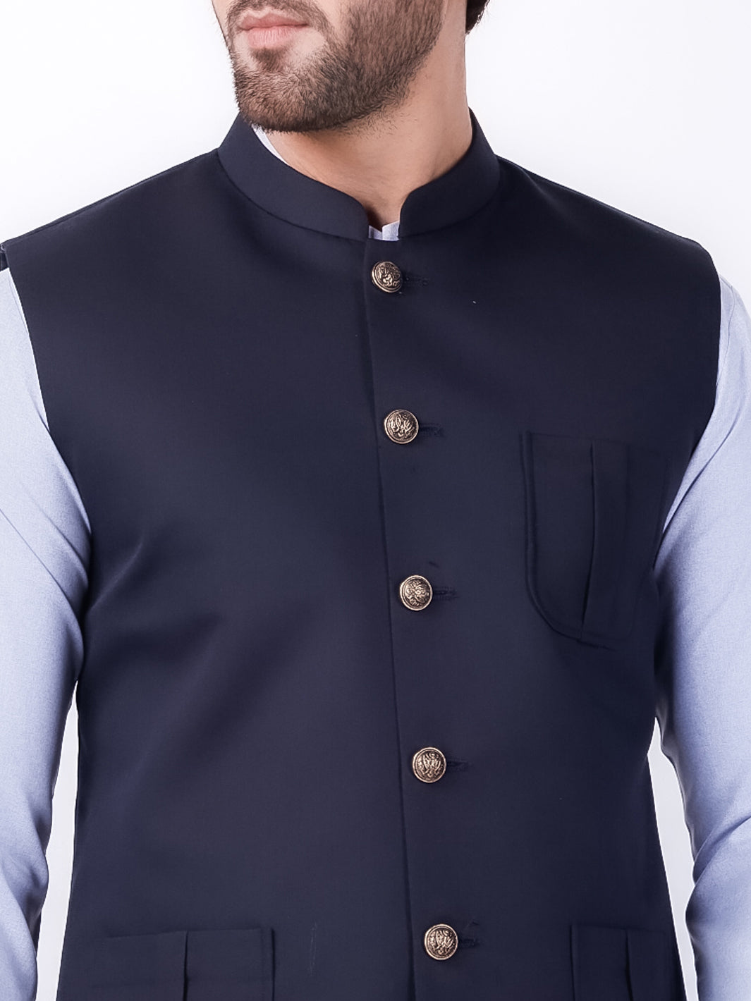 Midnight Blue Blended Waistcoat - AL-WC-539A - Almirah Online