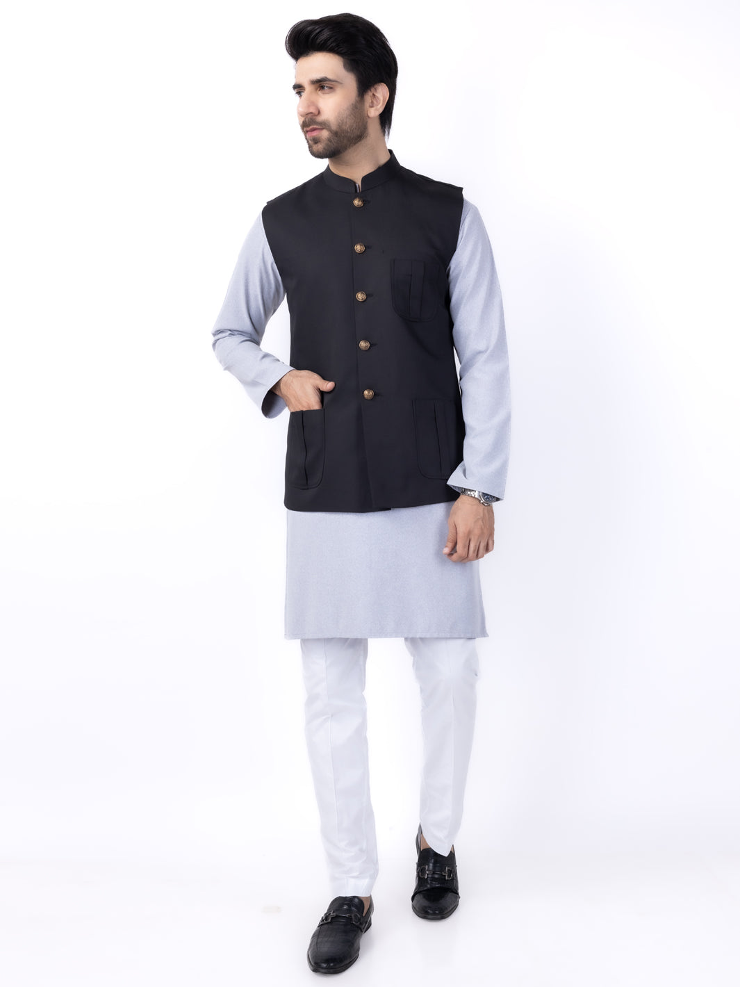 Black Blended Waistcoat - AL-WC-539B - Almirah Online