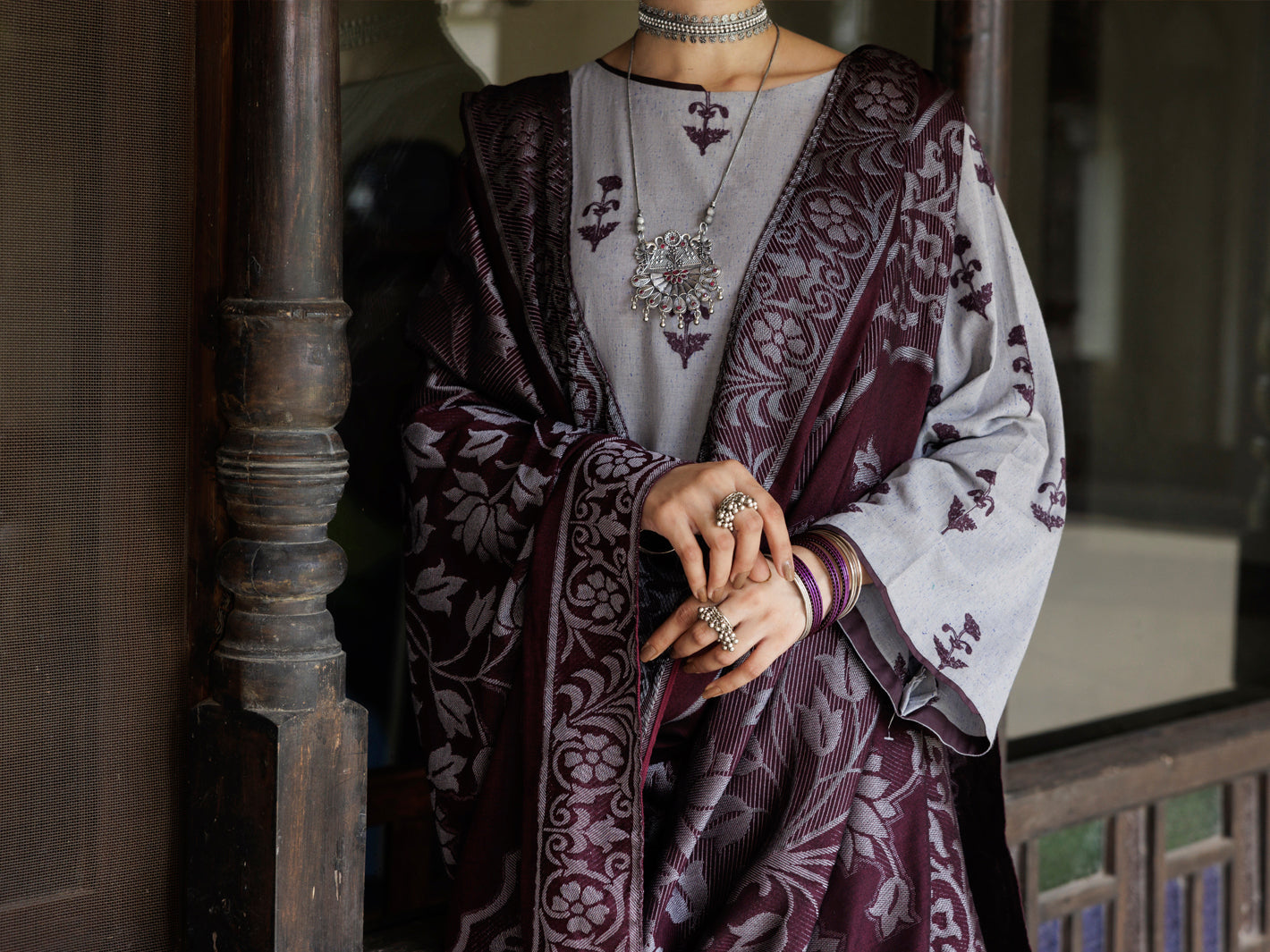 Grey Yarn Dyed 3Pc Stitched - AWP-3PS-650