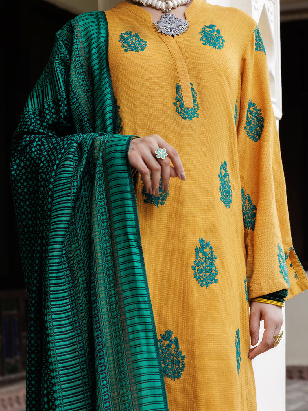 Yellow Dobby 3Pc Unstitched - AWP-3PS-653